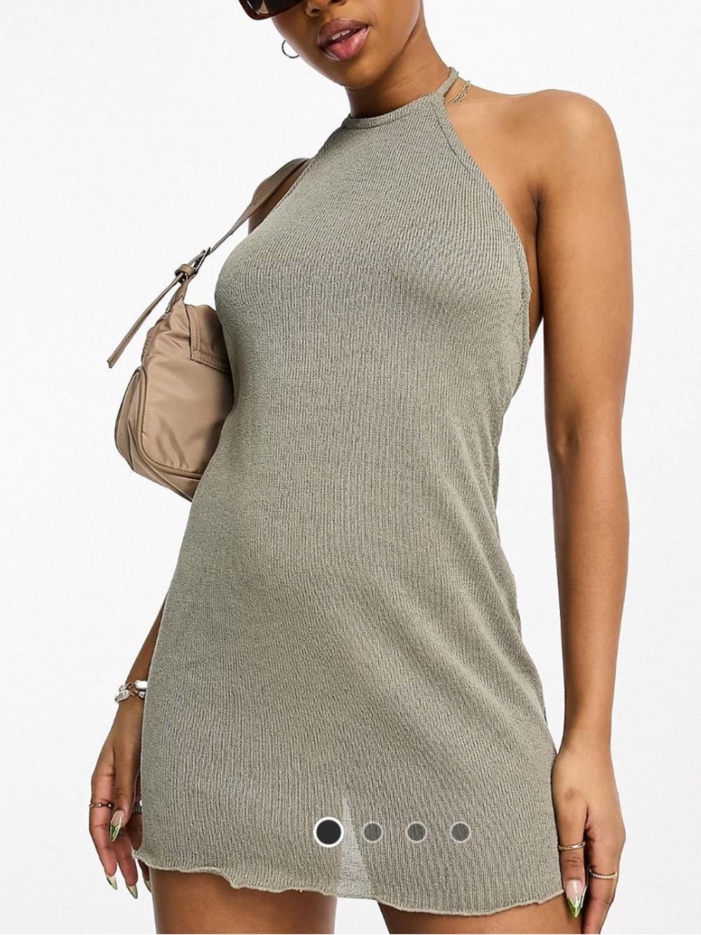 Pull&Bear halterneck mini dress in khaki